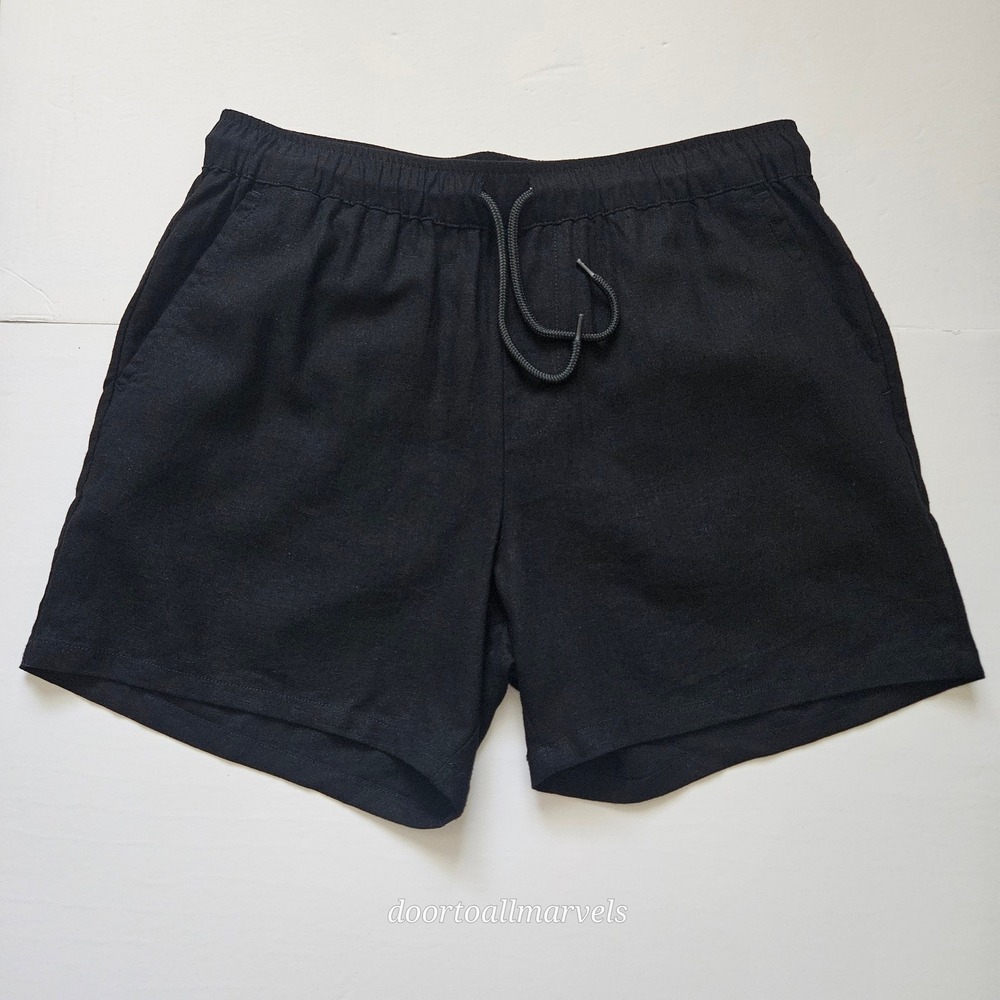 ASOS Design Men's M Black Linen Blend Drawstring Pull On Shorts NWT